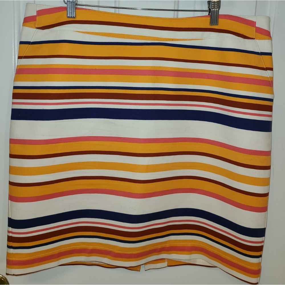 Merona Women's Sz 16‎ Pencil Striped Orange Pink White Multi-color Skirt Lined